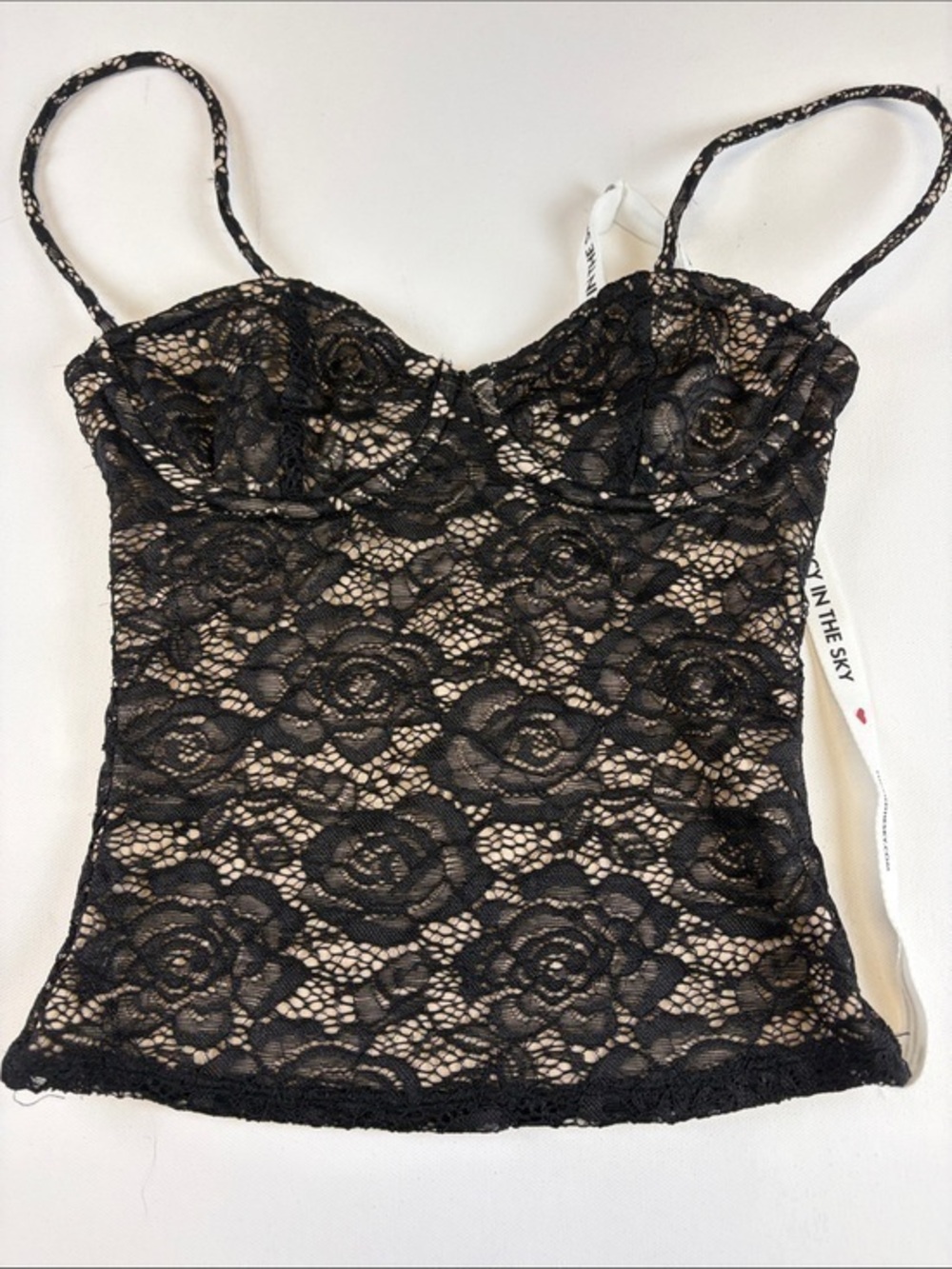 LUCY IN THE SKY BLACK LACE BUSTIER CAMI CORSET TOP XS